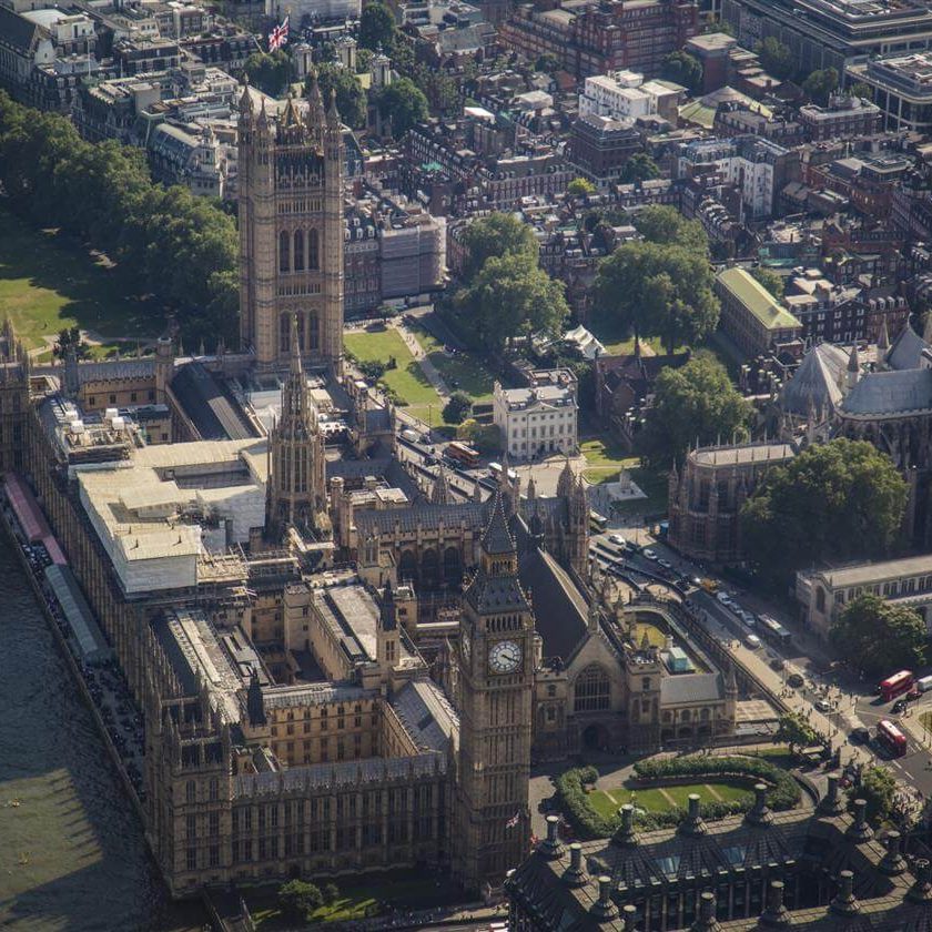 Houses of Parliament and Big Ben as Seen from a Helicopter